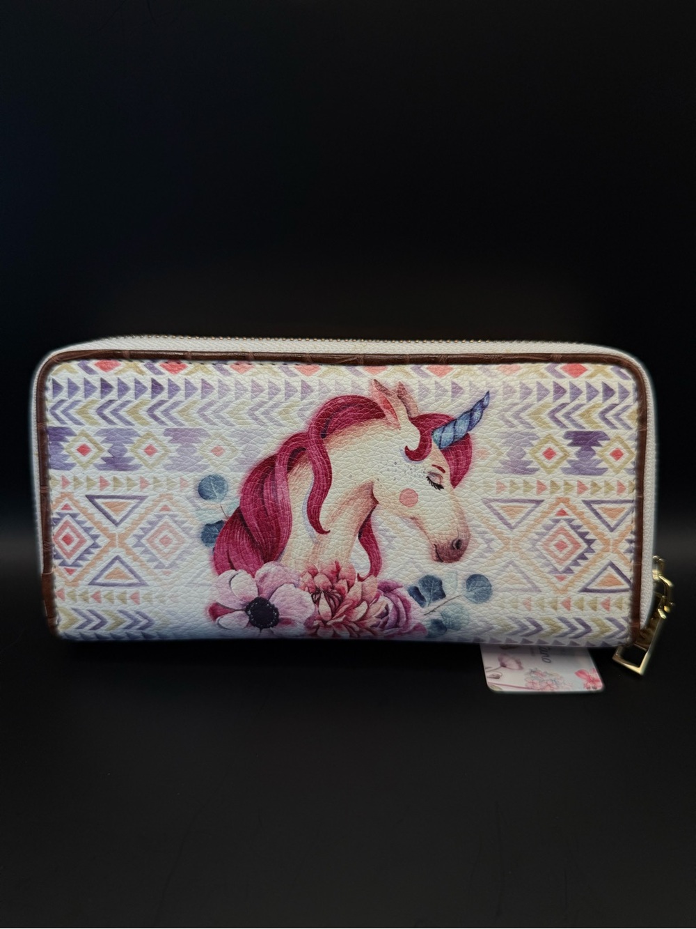Pink Unicorn Print Zip-Around Wristlet Wallet